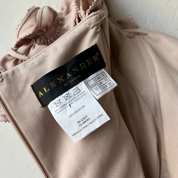NEW Alexander Daymor Gown Tan Embellished Bateau Trumpet Maxi Dress Size‎ 10 - Picture 6 of 9